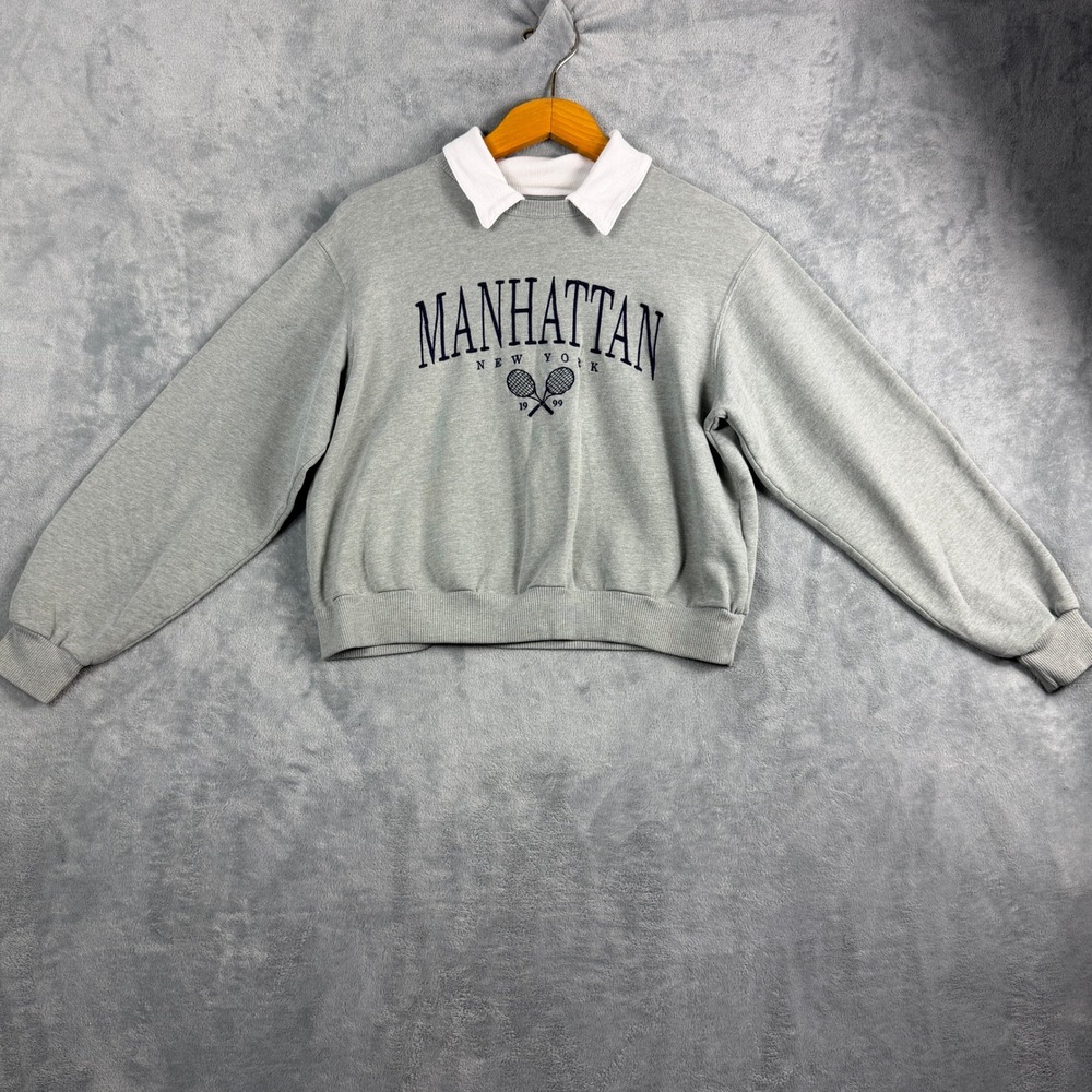 Hollister Womens S Gray Manhattan Tennis Sweatshirt Collared Preppy Old Money